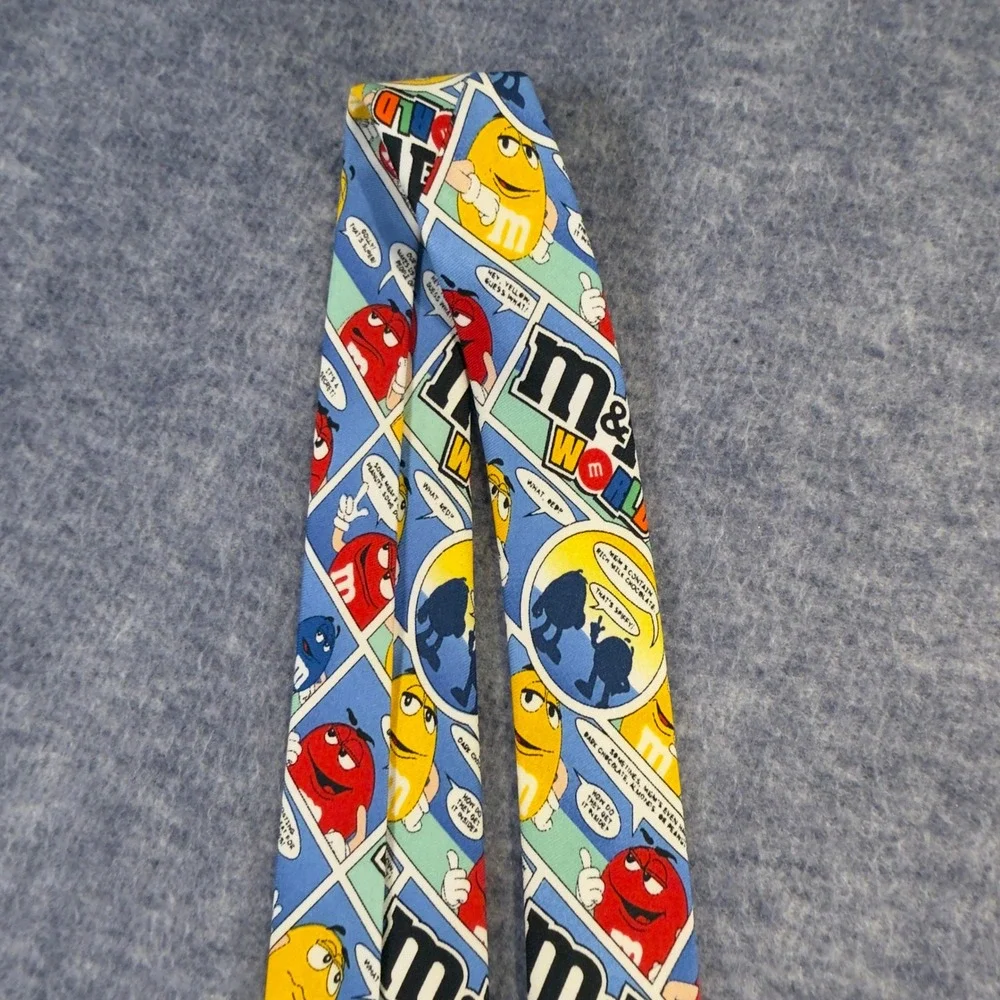 M&M Mens Tie World Comic Strip Character Red Yellow Blue Novelty Necktie
